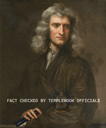 a painting of a man with gray hair and the words fact checked by templehook officials below it
