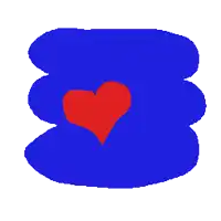 a pixel art drawing of a blue circle with a red heart in the middle