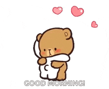 a cartoon of a teddy bear hugging another teddy bear with hearts coming out of it .