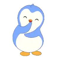 a blue and white penguin is covering its face with its arm