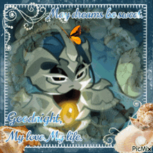a picture of a monster with a butterfly and the words may dreams be sweet