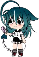 a drawing of a girl with blue hair holding a balloon