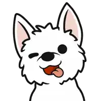 a cartoon drawing of a white dog sticking its tongue out and winking .