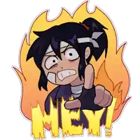 a cartoon drawing of a person giving a thumbs up with the word hey behind them