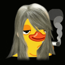 a duck with long hair smoking a cigarette
