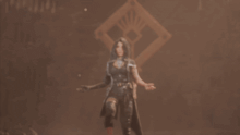 a woman is standing in front of a sign that says " lune wins "