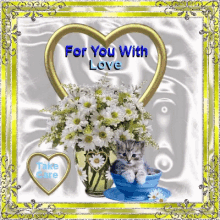for you with love take care flower kitten cup