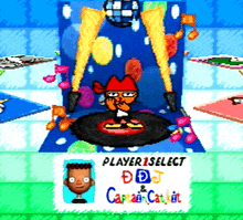 a player select screen for a video game with a cat on a record