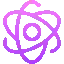 a pixel art of a purple atom with a white background .