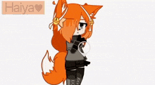 a cartoon of a fox girl standing next to a shadow of a bear girl .