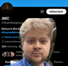 a screenshot of jmc 's twitter account with a picture of him