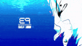 a blue background with e9 written in white on it