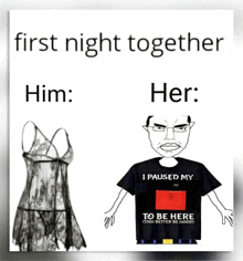 a drawing of a man wearing a shirt that says i paused my to be here