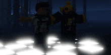 two roblox characters are standing next to each other with one wearing a shirt that says " i love you "