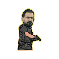 a cartoon of a man with a beard and a gun