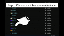 step 1 click on the token you want to trade with a cartoon hand pointing