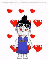 a cartoon of a girl holding a red heart with the words " find more " at the top