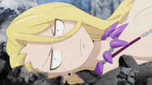 a cartoon character with a purple necklace on her neck