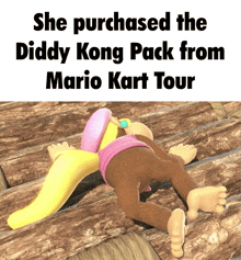 she purchased the diddy kong pack from mario kart tour with a picture of diddy kong laying on a log