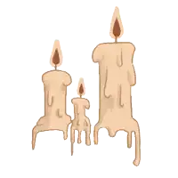 a cartoon drawing of three melting candles with a white background