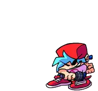 a cartoon boy is holding a microphone in his hand and singing into it .