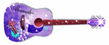 a purple guitar with alexandra hannah montana written on it