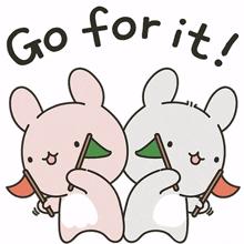 pink gray rabbit friends go for it