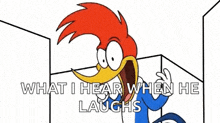 woody woodpecker is laughing while standing in a maze with his mouth open and his eyes closed .