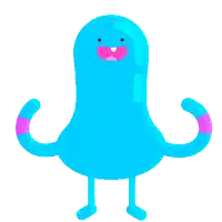 a blue cartoon character is holding a green ring in his hands