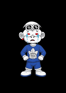 a cartoon character wearing a toronto maple leafs shirt is crying