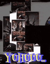 a collage of images with devil rock metal legion on the top