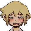 a cartoon character is crying with his eyes closed .