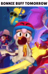 a cartoon character with the words bonnie buff tomorrow written on it