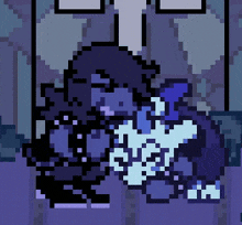 a pixel art of a person laying on a couch .