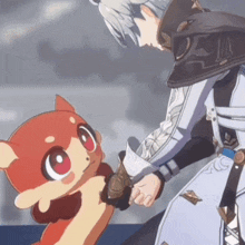 a cartoon character is holding a stuffed animal in his arms