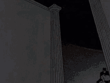 a statue of a bull holding a spear in front of a pillar
