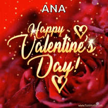 a valentine 's day greeting for ana with roses in the background