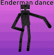 a minecraft character is dancing on a purple background with the words enderman dance above him .
