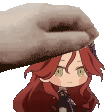 a pixel art of a person petting a girl 's head .