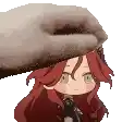 a pixel art of a person petting a girl 's head .