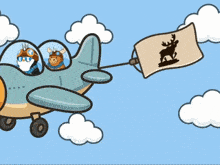 a moose is being pulled by a plane with two moose in the cockpit
