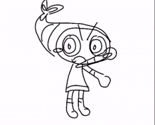 a black and white drawing of a cartoon character with a thumbs up .