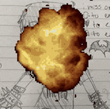 a drawing of a person with a flame coming out of their mouth
