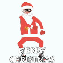 a cartoon of santa claus dancing with the words merry christmas below him