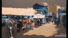 a painting of a crowd of people is being made in animotica