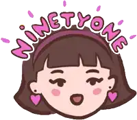a cartoon of a girl with ninetyone written on her headband