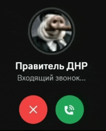 a phone screen with a picture of a man in a suit and tie and a red and green button