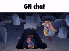 a cartoon of star vs the forces of evil looking at a gravestone