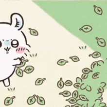 a cartoon drawing of a white mouse with a blue tail