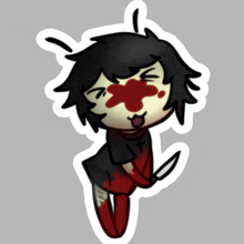 a drawing of a person with blood on their face and a knife